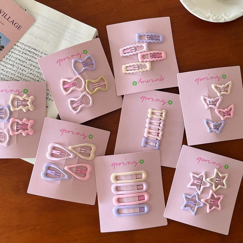 4Pcs/Set Pink Simple Heart Star Hair Clips For Girls Cute Hairpin Barrettes Fashion Accessories Gift