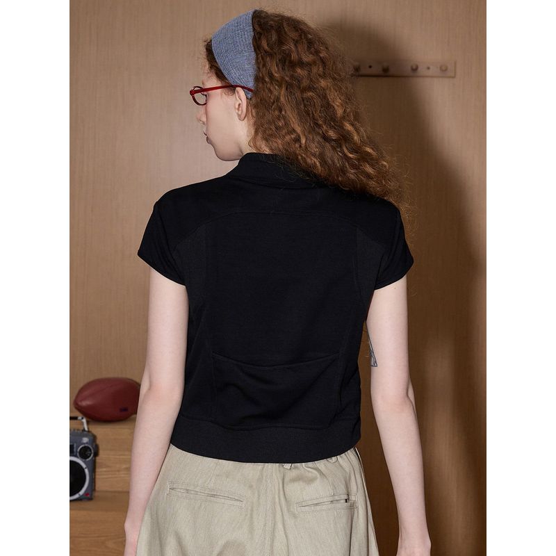 Coolhut2025 Design Is Slim-Fitting and Slimming, with a Stand-Up Collar and Zipper, Black Short Sleeves