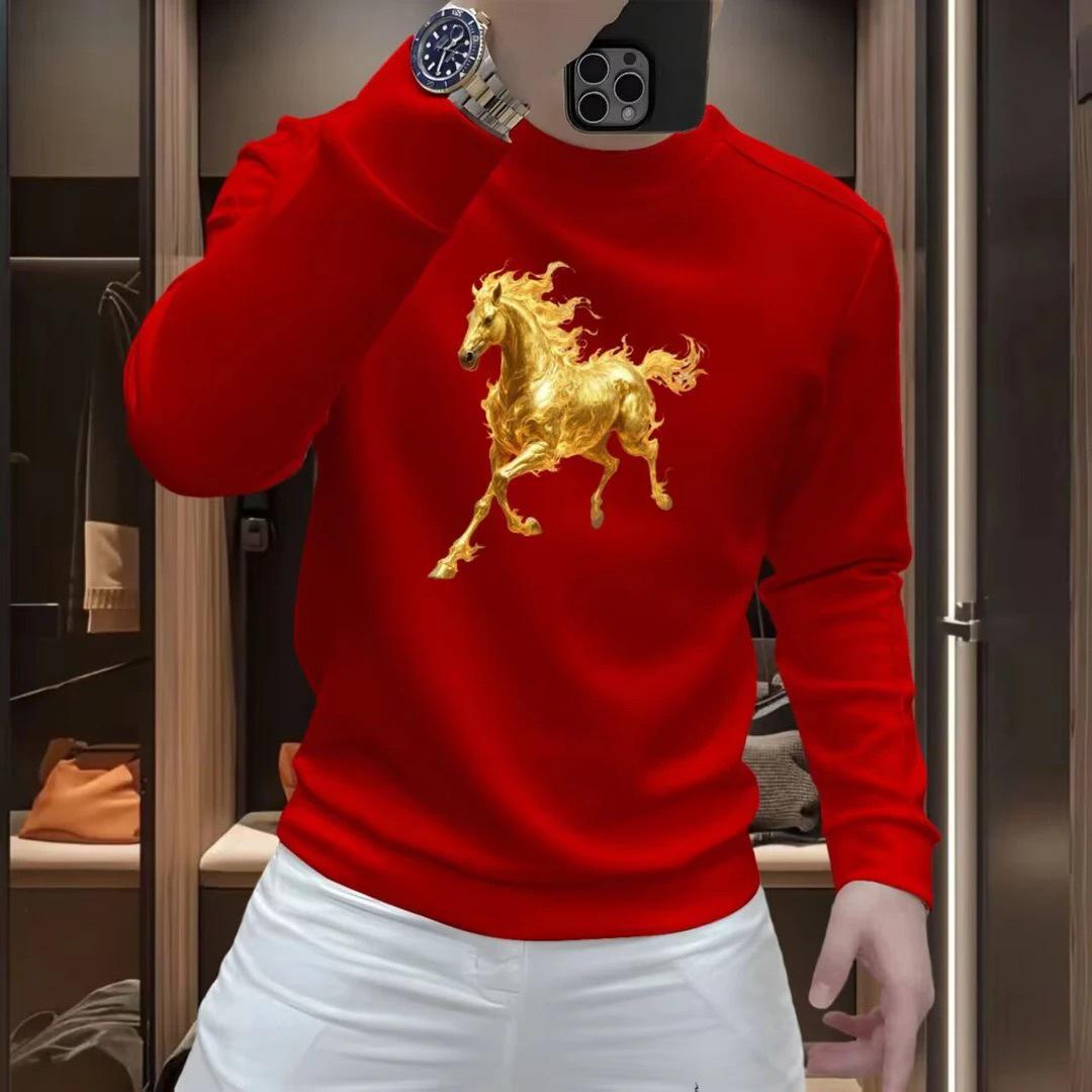 

2026 Year of the Horse Red Hoodie - Men s Festive Zodiac Slim Fit Casual Top L