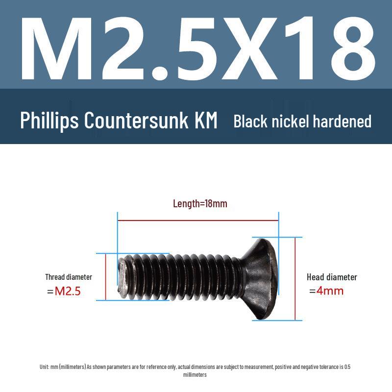 Yigu Uhlíková ocel Černý nikl Kalené KM Šrouby s plochou hlavou Phillips M2-M4 pro elektroniku