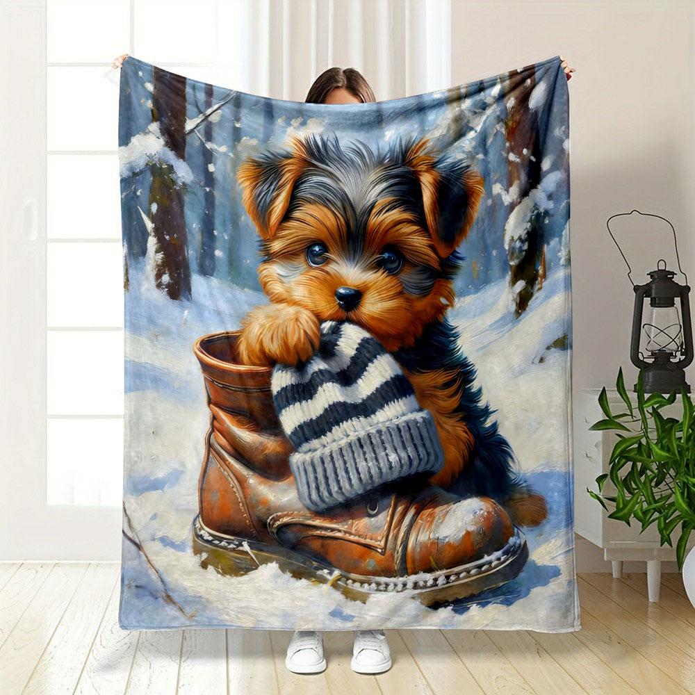 Yorkshire Terrier Meadows Printed Blanket Suitable for All Seasons Cozy Warm Soft Lightweight Bed Sofa Blanket for Daughter Wife