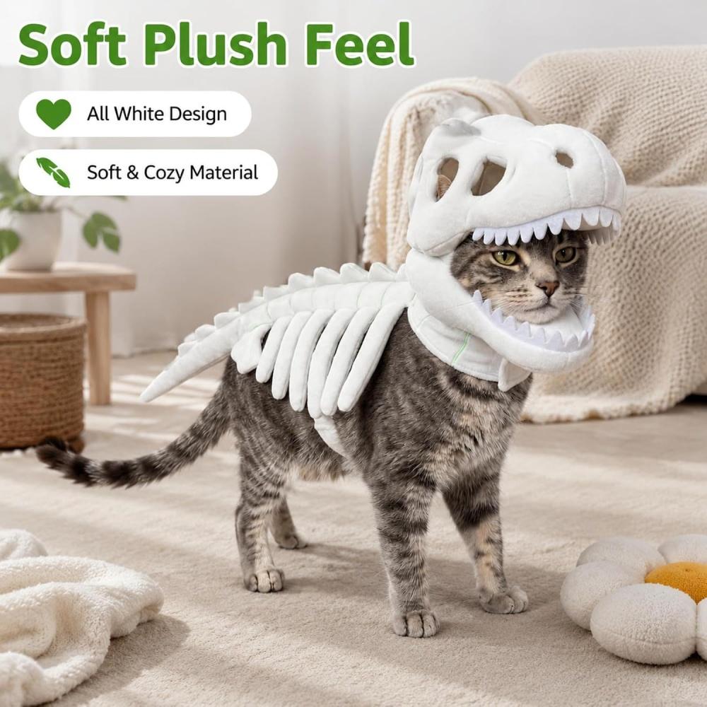 3D Tyrannosaurus Rex Skelett Haustier Halloween Kostüm Weiches Plüsch Kapuzen Outfit für Kleine Mittlere Hunde Katzen Feiertagsparty Cosplay Verkleidung