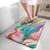 Blue Pink Gold Fluid Marble Bath Rug Luxurious Agate Swirl Pattern Non-Slip Quick Dry Floor Cover