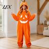 Unisex Fleece Pajamas Halloween Pumpkin Onesie for Adults, Plush Orange Sleepwear Hooded Costume, Oversized Loose Loungewear Family Matching Costumes
