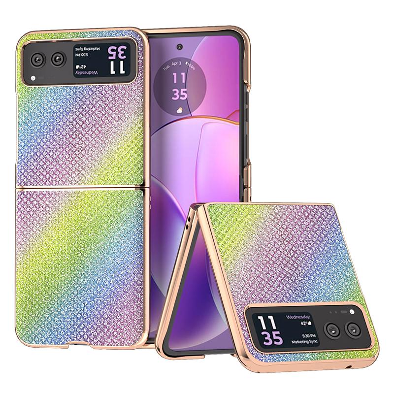 For Motorola Razr 40 5G Rhinestone Texture Non-Slip Case PU Leather+PC Electroplating Phone Cover