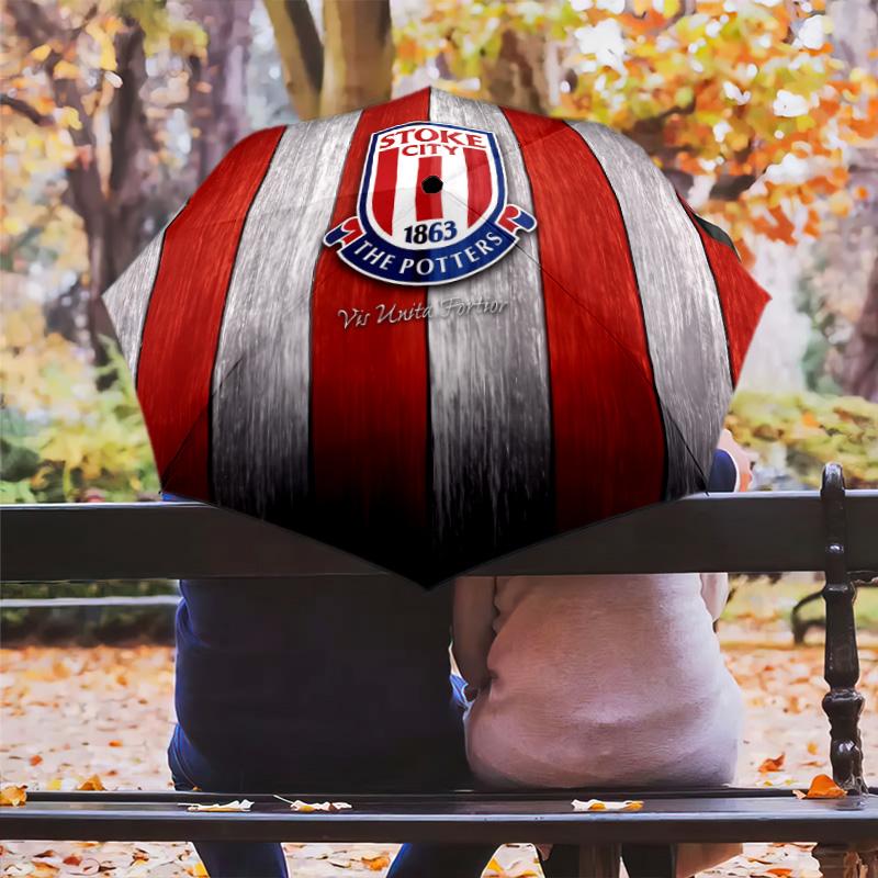 Wzór Stoke City FC, automatyczny składany parasol, przenośna i składana konstrukcja, 8 żeber, prezent na Boże Narodzenie lub urodziny.