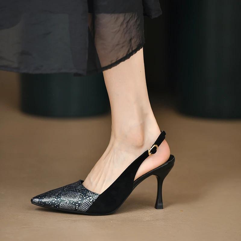 

Модная обувь для женщин 2025 Новые сандалии женские на ремешке с пряжкой Летние разноцветные нарядные сандалии Женские туфли-стилет с острым носком Дамские 40 чёрный