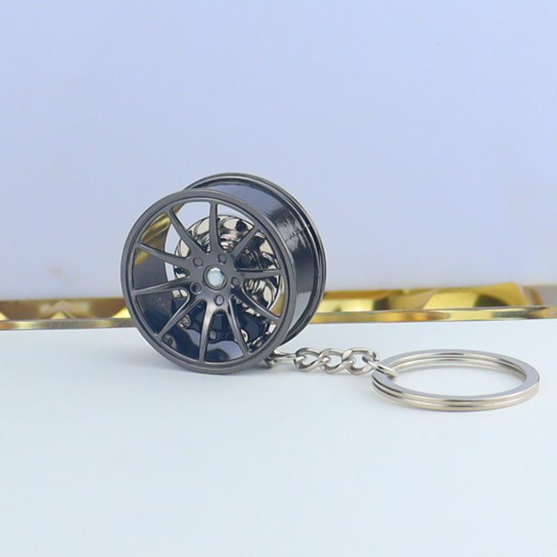 Wheel Hub Car Key Chain Fidget Toy Car Tire Brake Disc Keychain Gadget Keyring Bags Pendant 3D Alloy Model Gift Decor