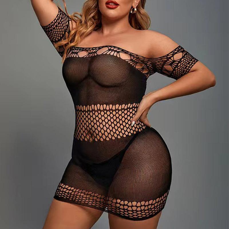 Large Size Erotic Underwear Sexy Onesie Perspective Dress Mesh Coat Hollow Fat Plus Fat Plus Size