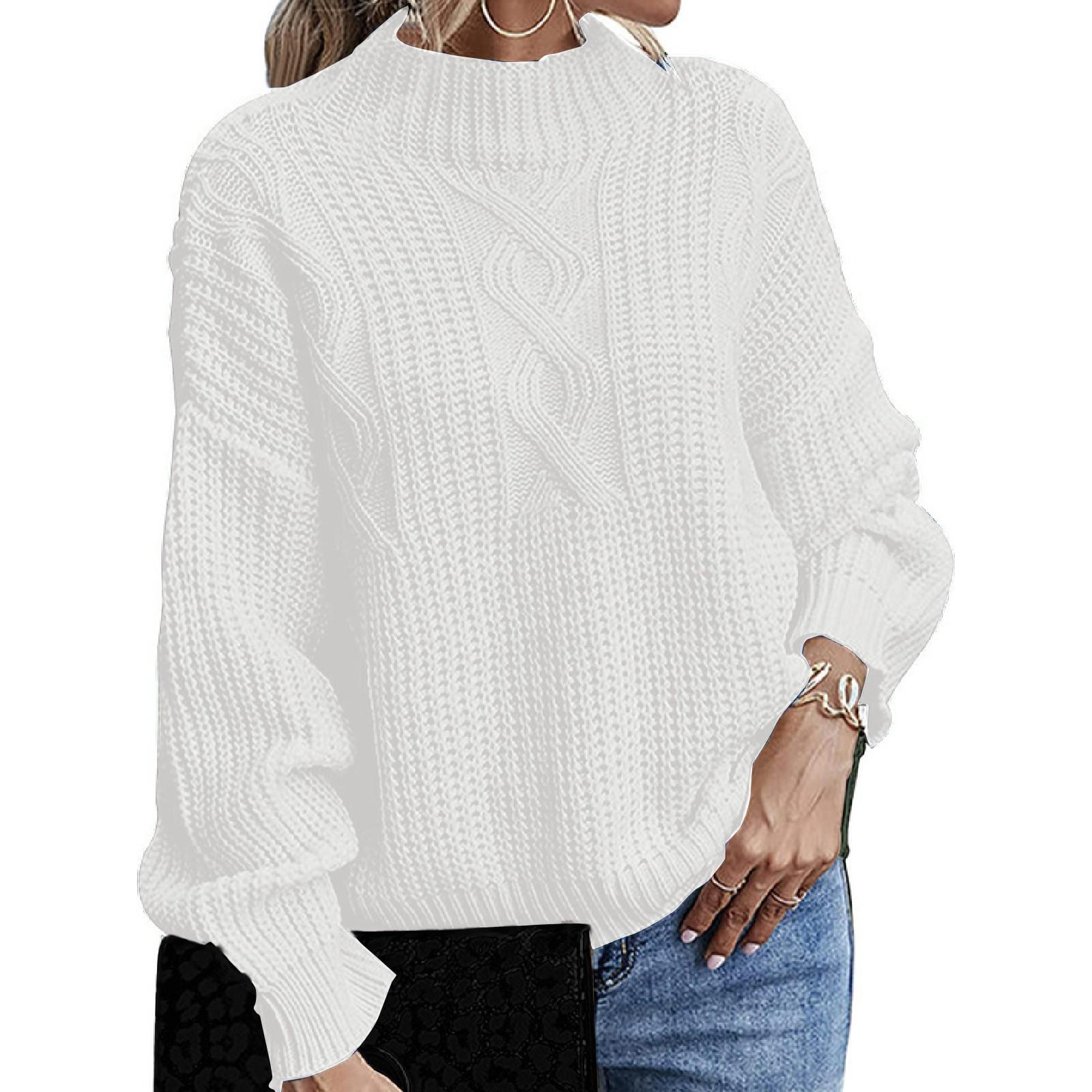 

Женский свободный удобный свитер с воротником, однотонный вязаный свитер с длинными рукавами, пуловер XL белый