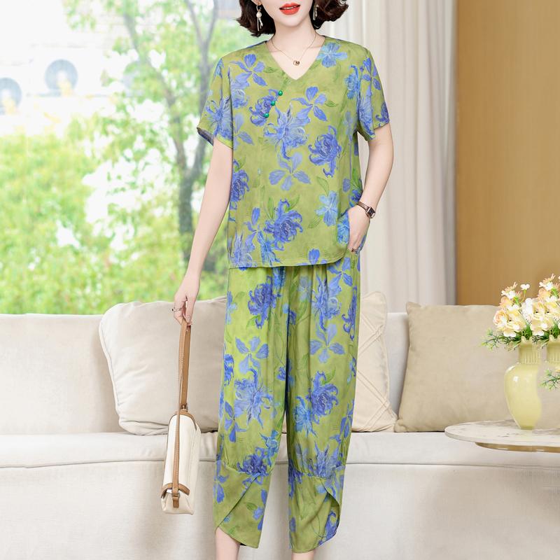 Damen Übergröße Blumendruck 2-teiliges Set – Lässiges Sommer-Outfit (XL-5XL)