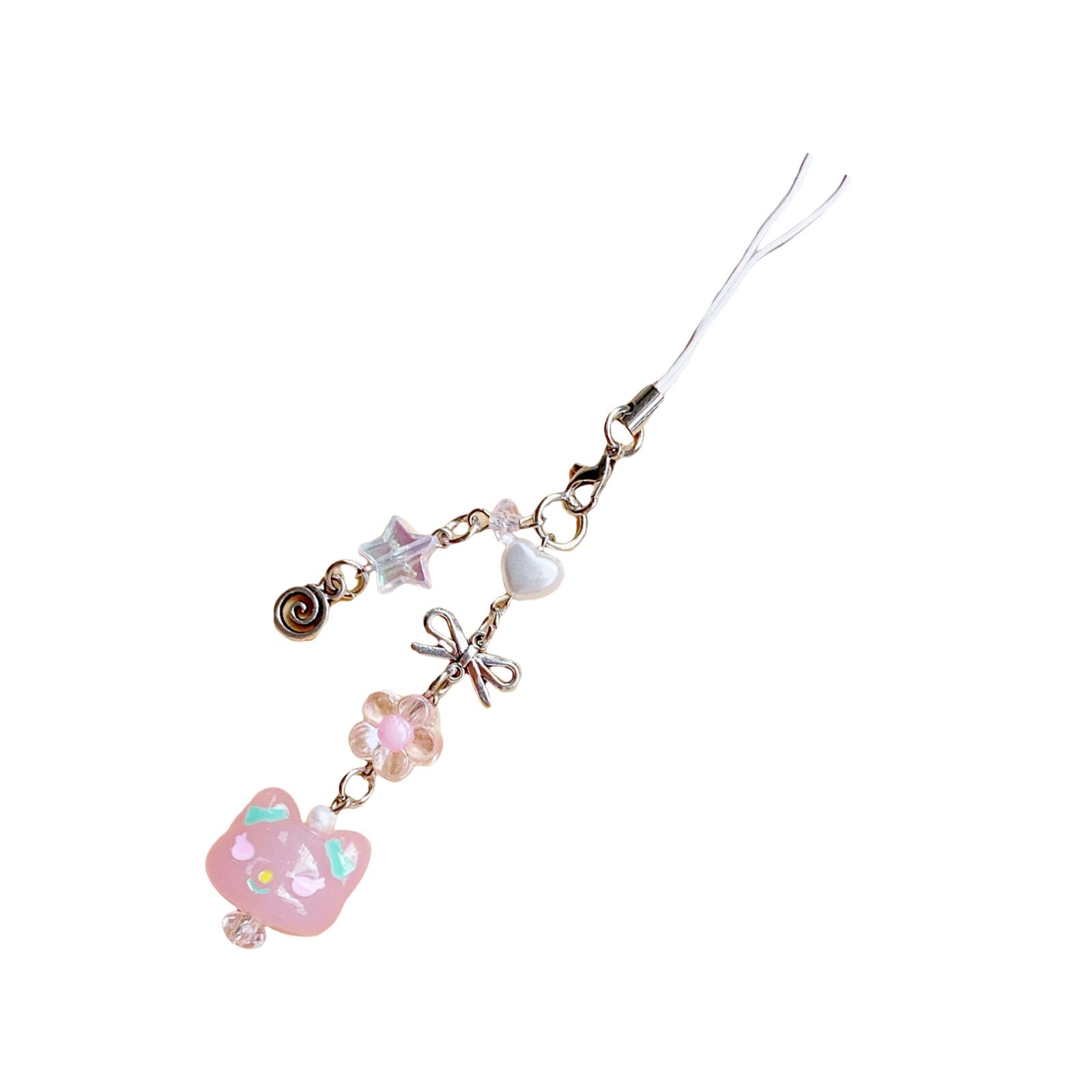 

Брелок для ключей в виде сердца с подвеской в виде кошки, стильный брелок для телефона, модная цепочка для телефона, украшение для сумки и камеры T2 розовый