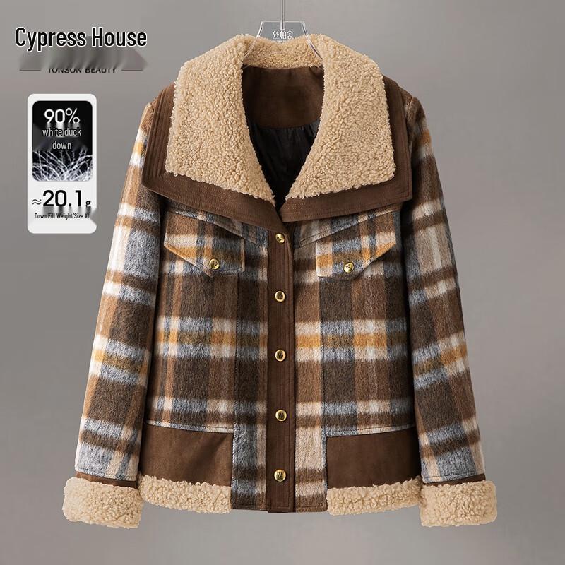 

Women s Wool-Blend Plaid Lapel Down Jacket XL