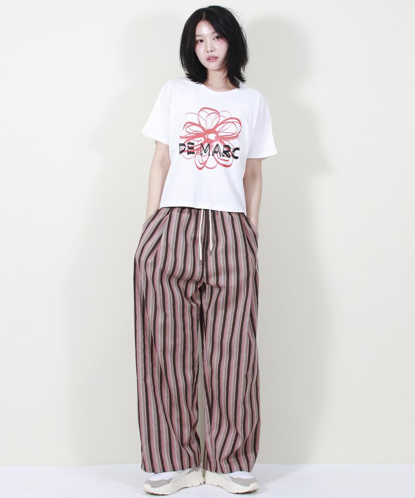 Deumakeu Vintage Stripe Wide Pants Dusty Pink