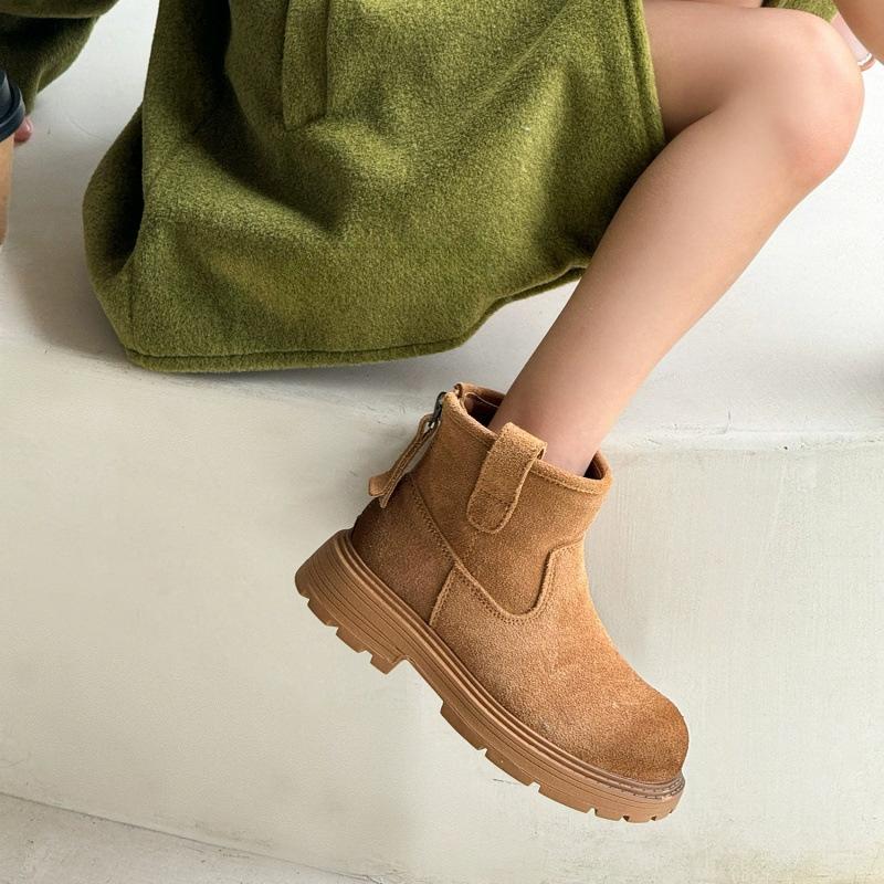 

Girls Suede Ankle Boots Kids Lace Up Zip Shoes Autumn Child Boy Non-slip Square Heel Chelsea Booties 23-37 37 коричневий