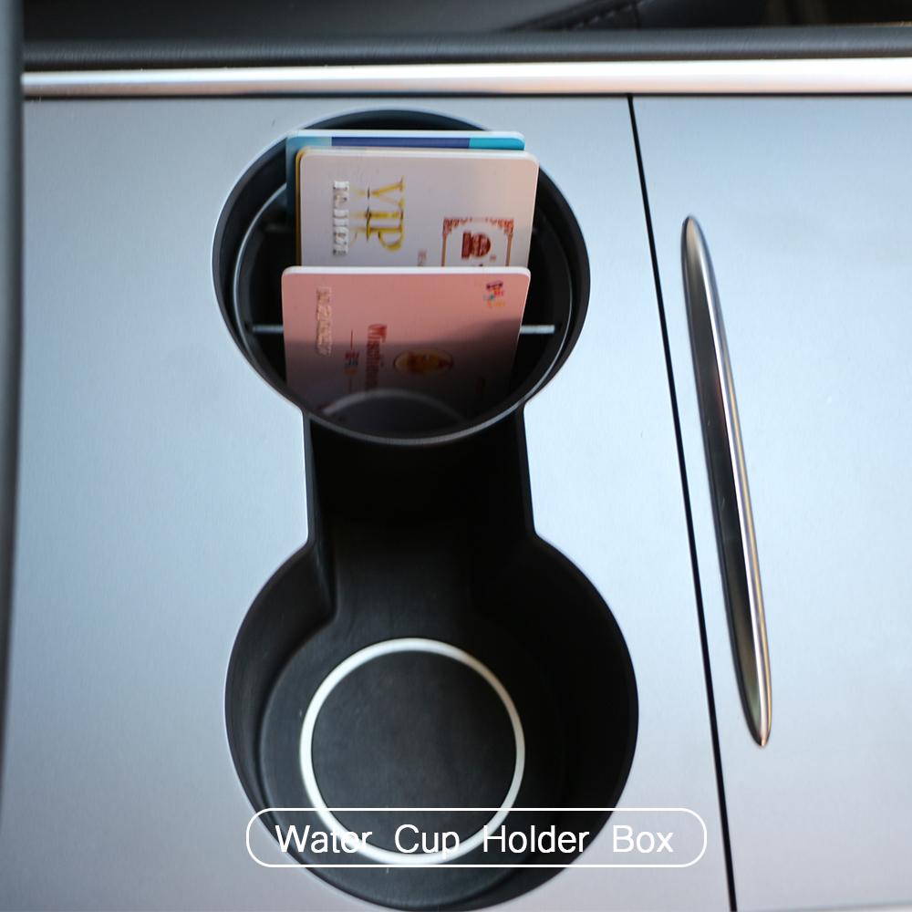 ABS Car Water Cup Holder Card Coin Storage Box for Tesla Model 3 2016 2017 2018    Stowing Organizer