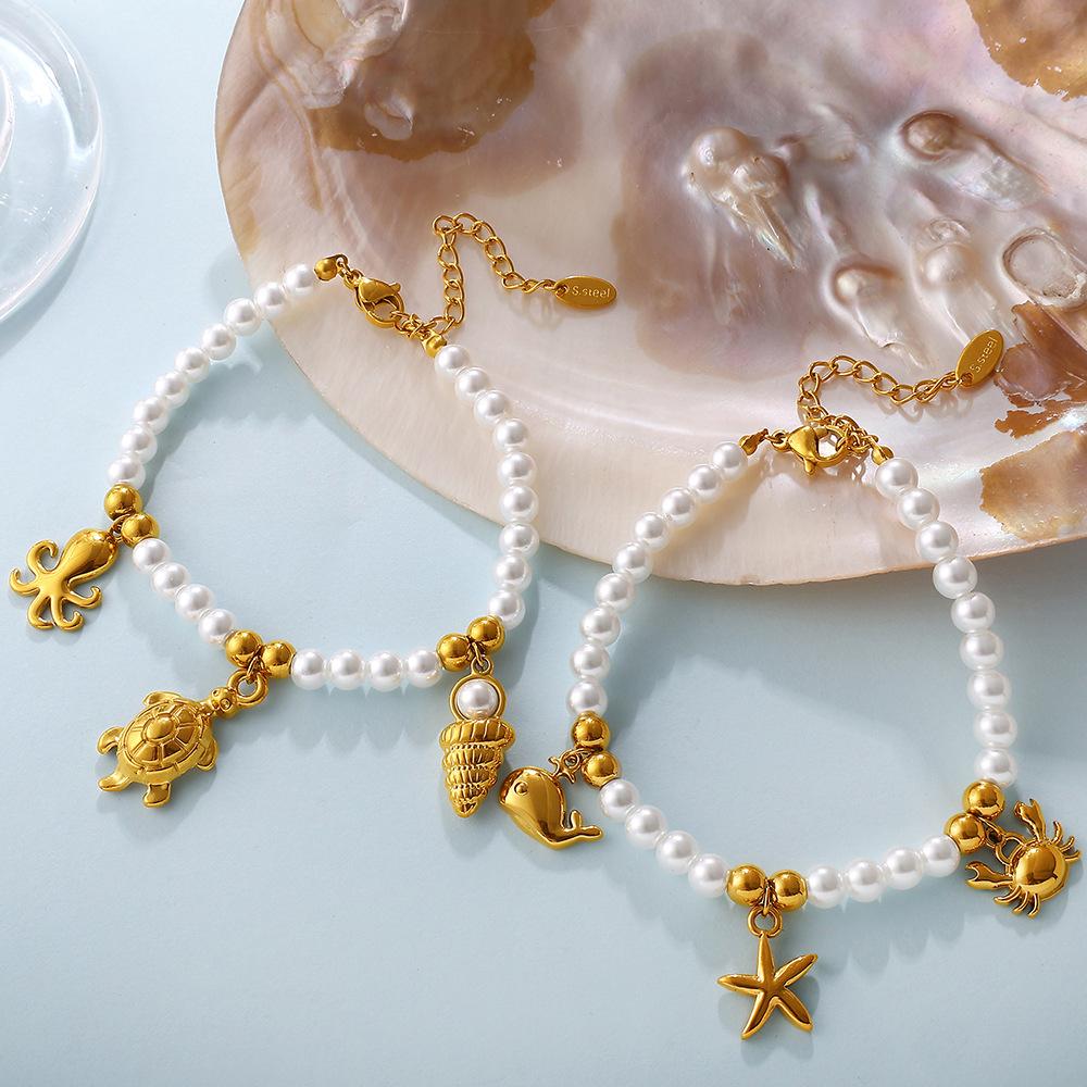 Seaside vacation wind shell starfish imitation pearl bracelet necklace niche design high-end suit women