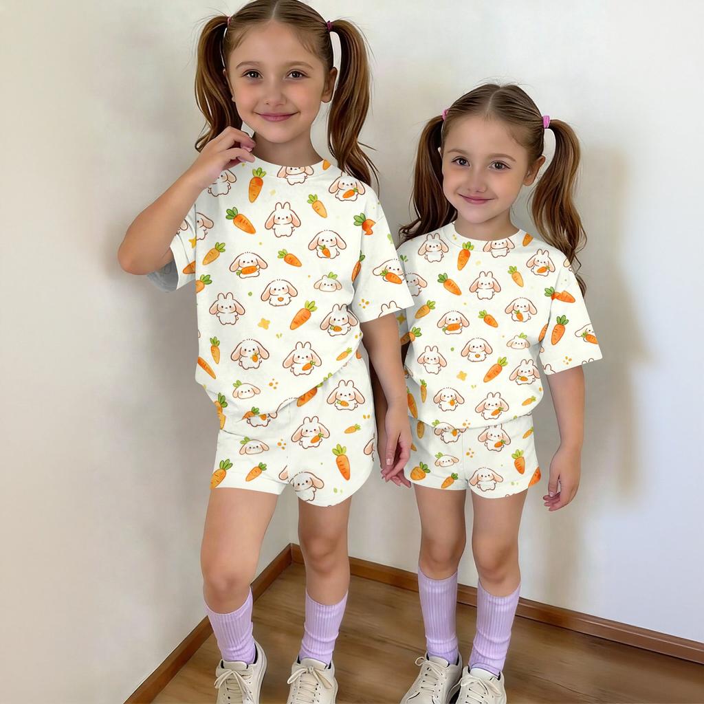 Kids Casual Short Sleeve Top and Shorts Set Animal Print Lightweight Breathable Soft Fabric Comfortable Fit Summer Outfit for Boys and Girls