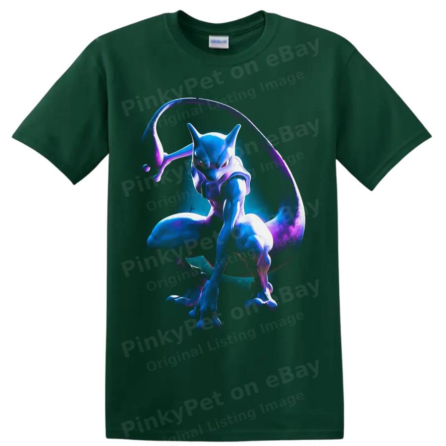 Mewtwo Psychic Creature T Shirt Neon Blue Purple Fantasy Gamer Graphic Art Tee