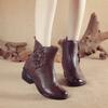 First Layer Cowhide Autumn and Winter New Casual Genuine Leather Women's Shoes Ethnic Style Flower Women's Cotton Boots