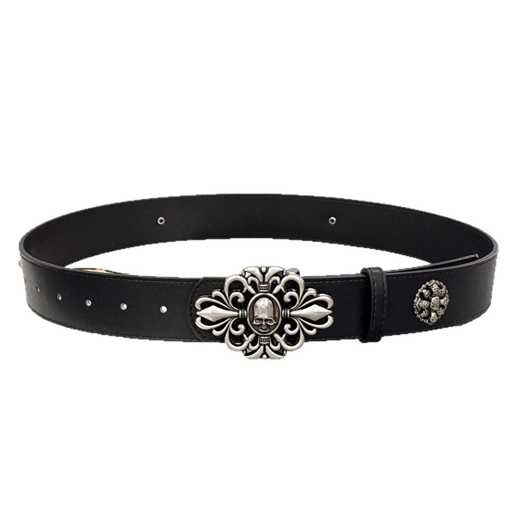 Cintura Nera in Pelle Punk Teschio Stile Strada Americano