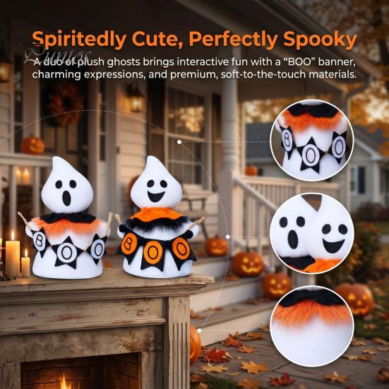 Soft Plush Ghost Dolls for Kids Halloween Faceless Ornament, Cute Cloth Fabric Ghosts Table Cozy Autumn Winter Home Decor Decoration, BOO Banner