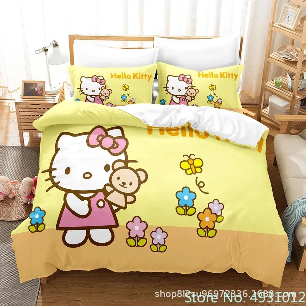 Mielas Hello Kitty Spalvų Patalynės Komplektas Pagalvės Užvalkalas Japonų Anime Lovos Patalynė 3D Spausdintas Antklodės Užvalkalas Antklodės Užvalkalas Kūdikio Vaikų Vaiko Dovana