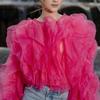 Elegant Ruffle Patchwork Round Neck Top for Women - 2026 Spring/Autumn Collection