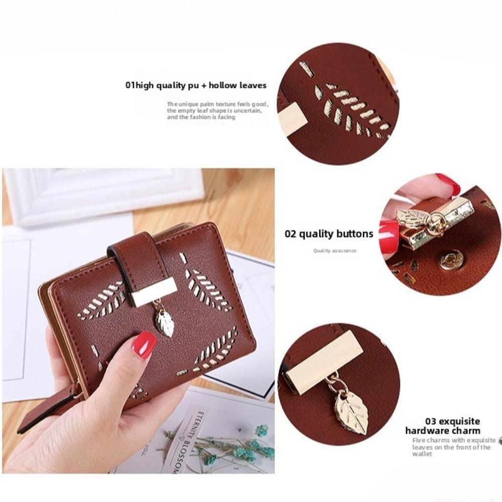 Luxury Women Wallet Leather Purse Short Zipper Clutch Bag Small Hollow Out Leaves Design Fashion Brand Wallets