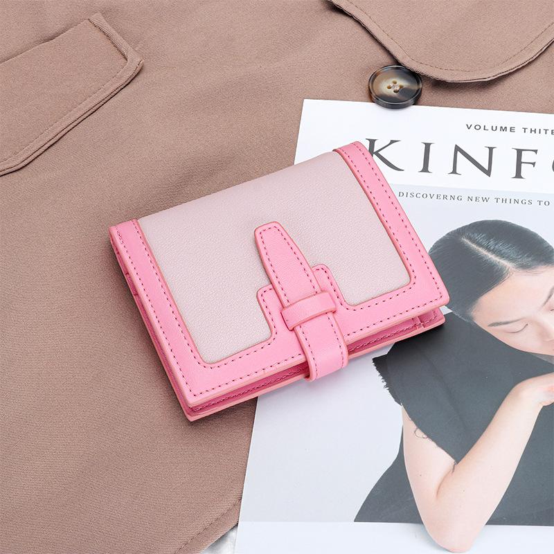 Women's Short Wallet Fashionable Exquisite Contrasting Color Drawstring Ins Style Multi-card Folding Change Purse