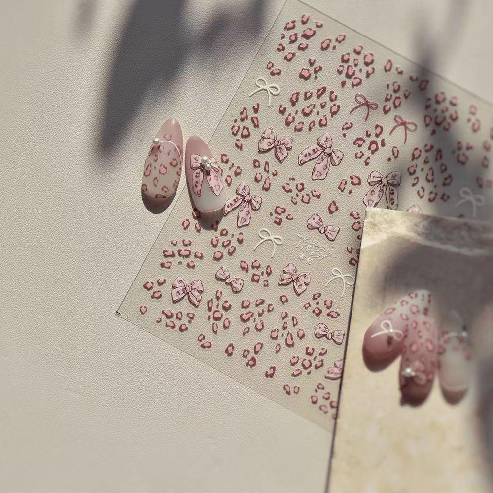 Xiaohongshu Spicy Girl Leopard Print Bow Nail Stickers - Sweet & Cool Style