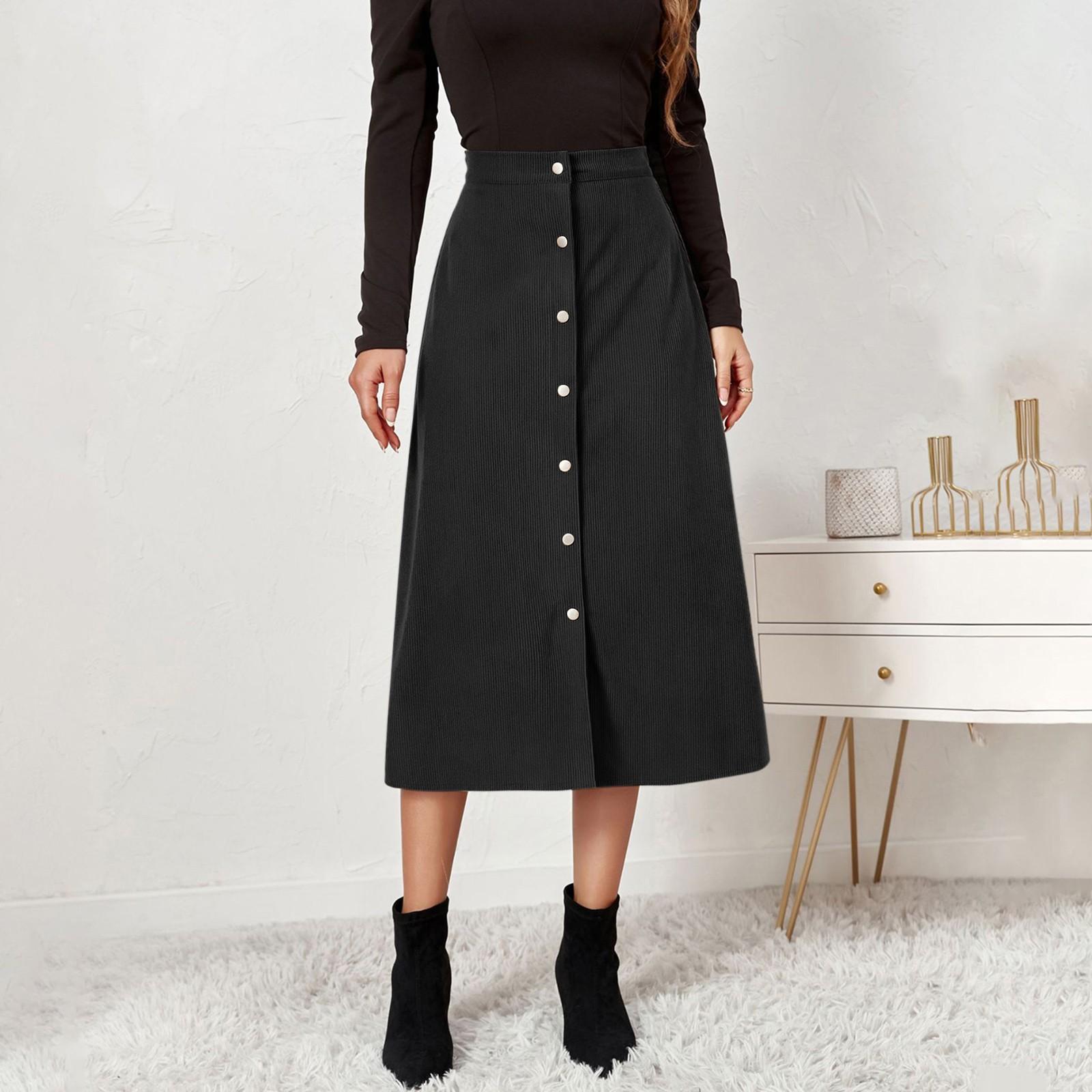 

Женская вельветовая юбка, однобортная длинная юбка с высокой талией L чёрный