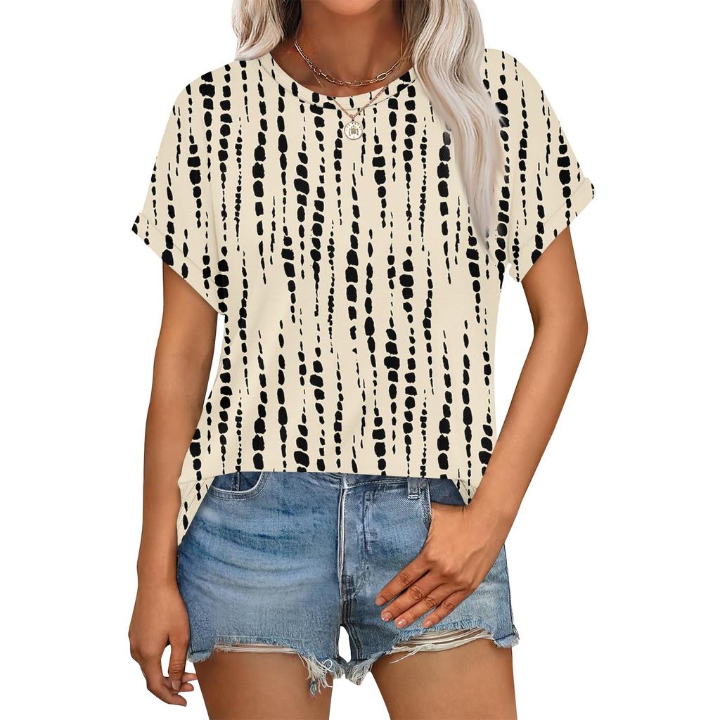 Haut Floral Décontracté Mode Femme Col Rond Manches Courtes Ourlet Roulotté