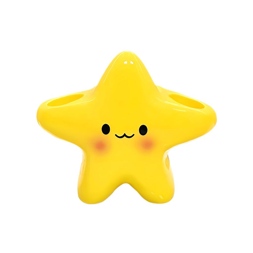 Cute Cartoon Star Toothbrush Holder, Toothbrush Organizer with Toothpaste Shelf for Bathroom Countertop