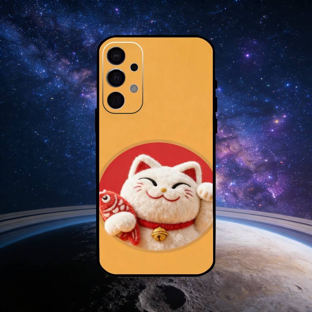 

Cute Lucky Maneki Neko Cat Phone Case For Samsung S25,S24,S23,S22,S21,S20,Ultra,Plus,FE Black Soft Cover Samsung S21Ultra