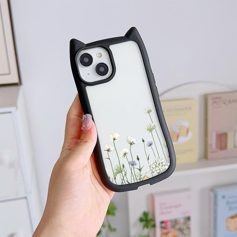 

Мягкие чехлы для телефонов с кошачьими ушками для iPhone 16 15 13 12 11 Pro Max 14 Plus XR XS Max TPU Anti-Drop Прозрачная акриловая задняя крышка N93 Peony for iPhone 16 Plus