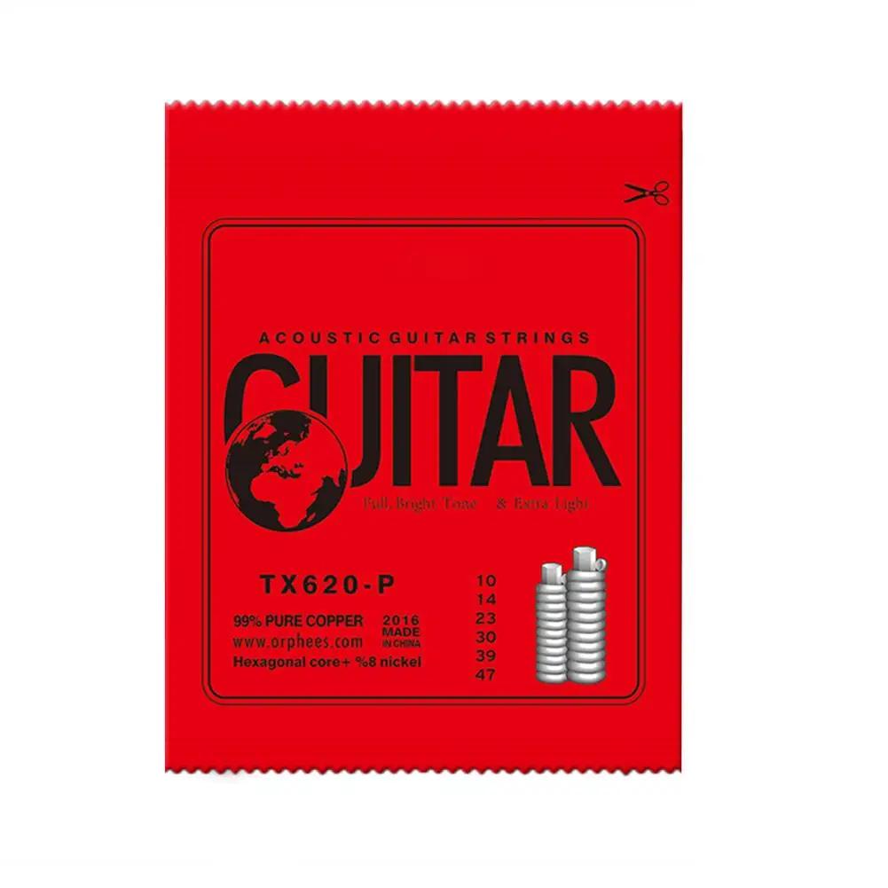 Orphee TX620-P Acoustic Guitar Strings Medium Carbon Steel Hexagonal Core Red Copper Wound Guitarra String Guitar Accessory