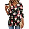 Women's Fashion Casual Christmas Print V-Neck Three-Quarter Sleeve Blouse