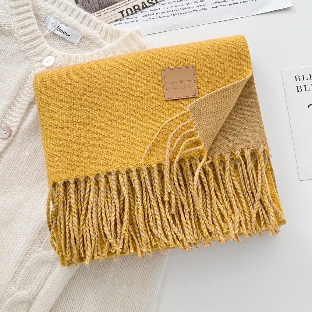 Solid color wool scarf shawl women's autumn and winter senior sense versatile fringed warm scarf couple student