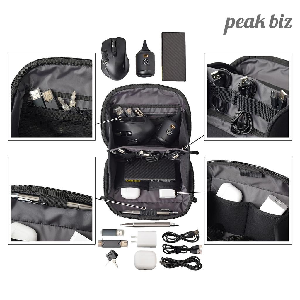 Peak Biz Travel Gadget Small Gadget Pouch, Pouch, Pouch, Bag-in-Bag, Medium, Black, VPEAK-IN09