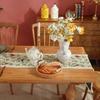 Vintage Green Jacquard Tassel Table Runner with Floral Design - Polyester, Frayed Edges, Perfect for Parties, Birthdays,Weddings,and Family Gatherings