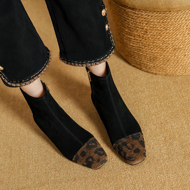 Fashion 2025 NEW Autumn Women Boots Kid Suede Women Shoes Square Toe Chunky Heel Concise Western Chelsea Boots Modern Boots Ladies Shoes