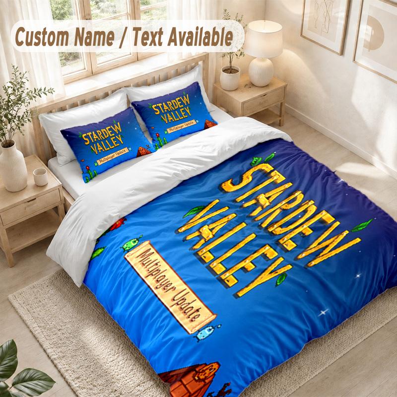 Stardew Valley Bedding Set, 1 Duvet Cover & 2 Pillowcases Soft Comfortable Bedroom Home Textile Decor