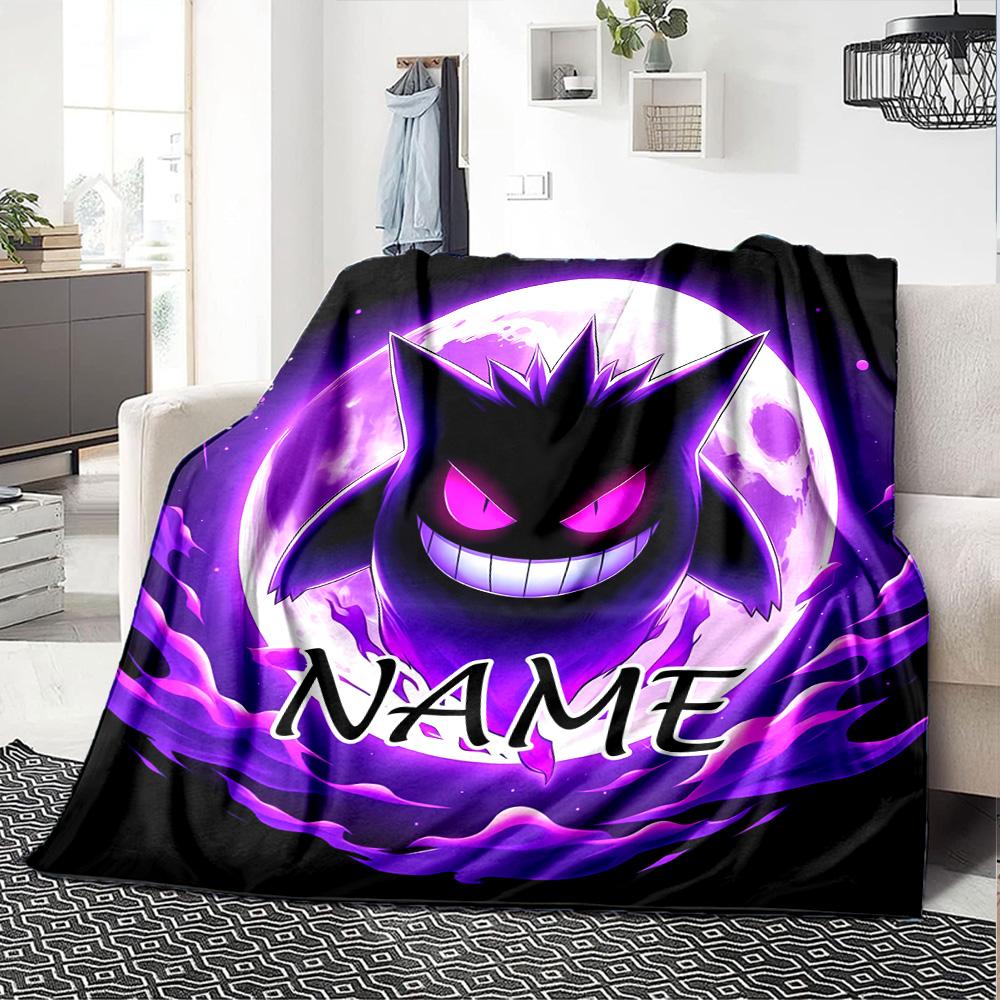 Customizable Gengar1 Throw Blanket – Personalized Name, All-Season Cozy Snug Blanket, Machine Washable, Personalized Blanket