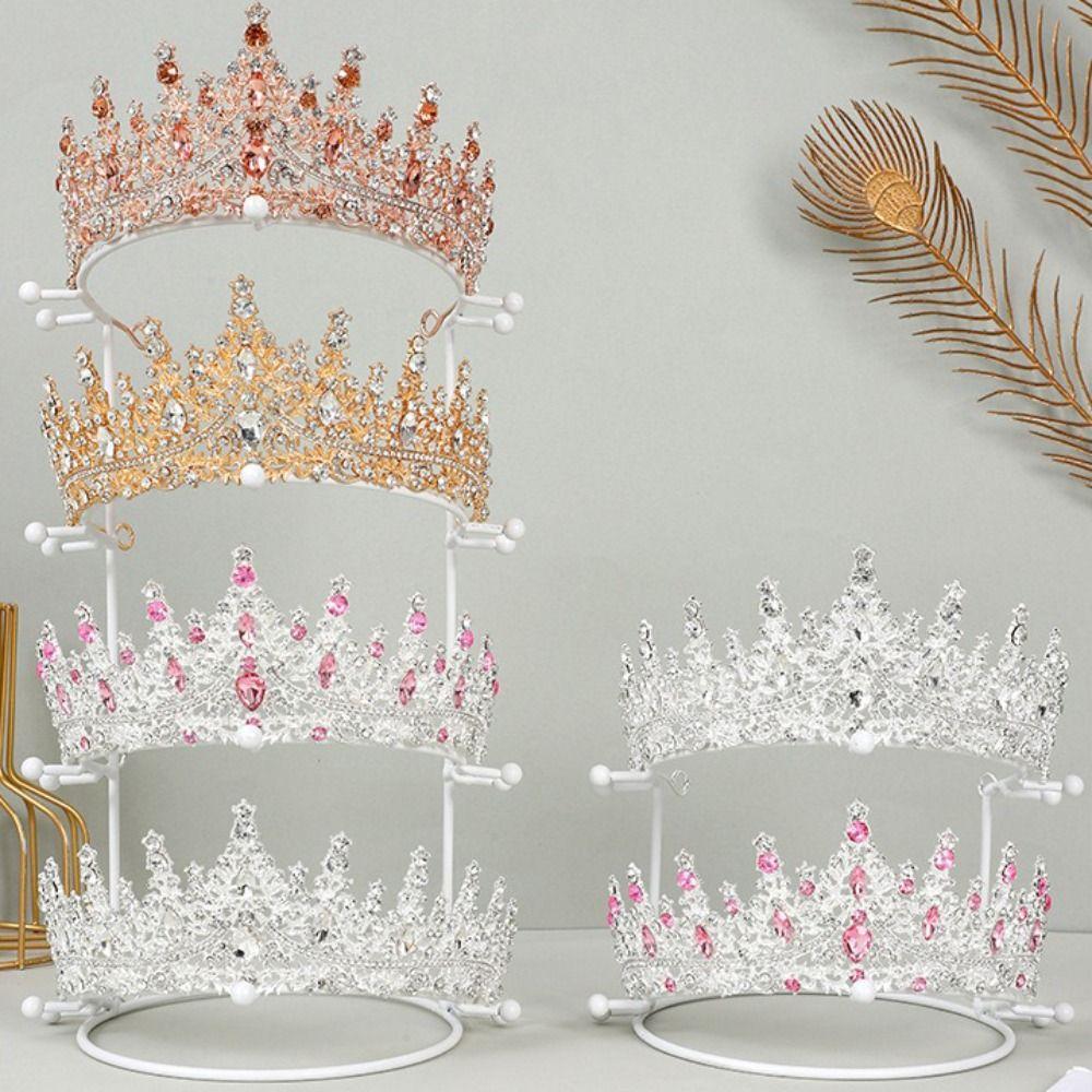 Gold White Crown Display Stand 2/3/4-Tier Jewelry Organizer For Girl Room Exhibition