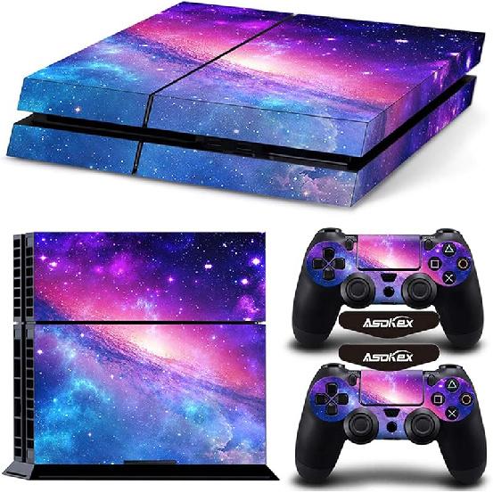 Ps4 Slim Stickers Full Body Vinyl Skin Decal Cover for PlayStation 4 Console Controllers (with 4pcs Led Lightbar Stickers) (Blue fire) (PS4 Console