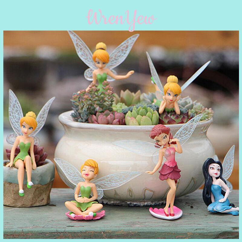 Flower Fairy Miniature Dollhouse Garden Decor Set Of 6 Fly Wing Figures Hand-painted Plastic Material 5-10cm Size