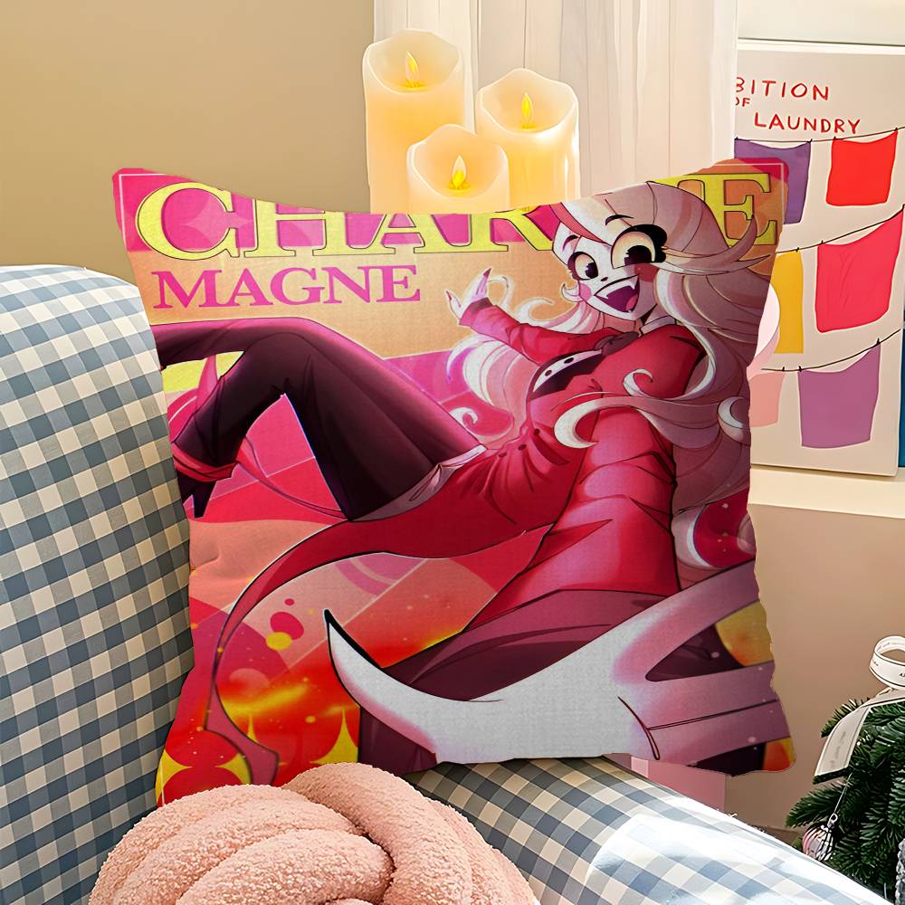 C-Charlie H-Hazbin Pillow Covers Cartoon Sofa Decorative Home Double-sided Printing Short Plush Cute Cushion Cover
