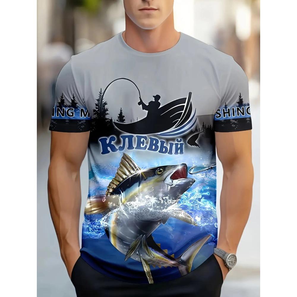 Men's Short sleeved T-shirt 3D Vitality Fish Pattern Printed Fashionable