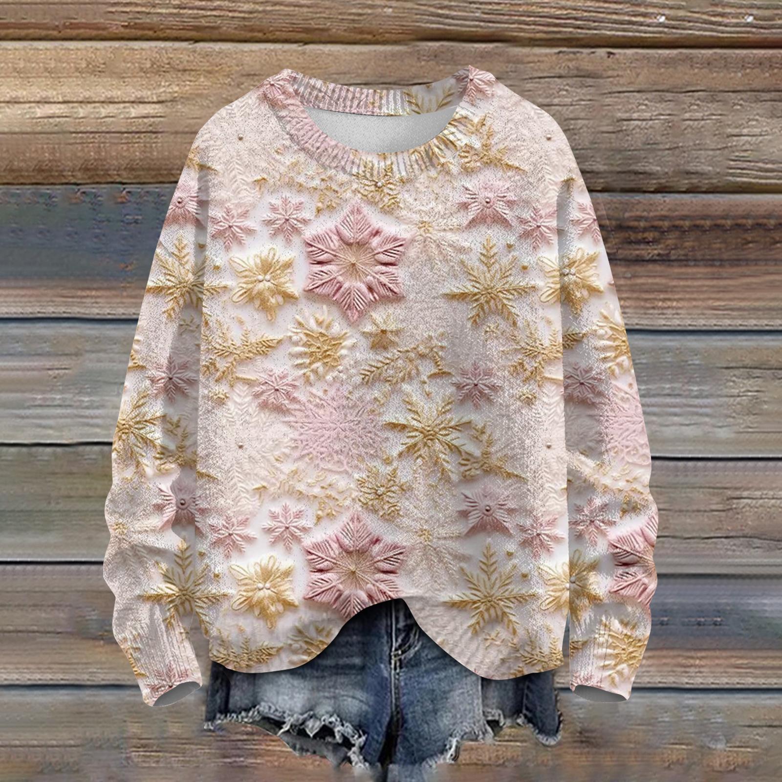 

Женский модный повседневный трикотажный свитер с длинным рукавом и рождественским принтом, круглый вырез XL